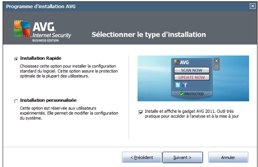 AVG INTERNET SECURITY 2011 - Sélectionner le type d'installation - 1