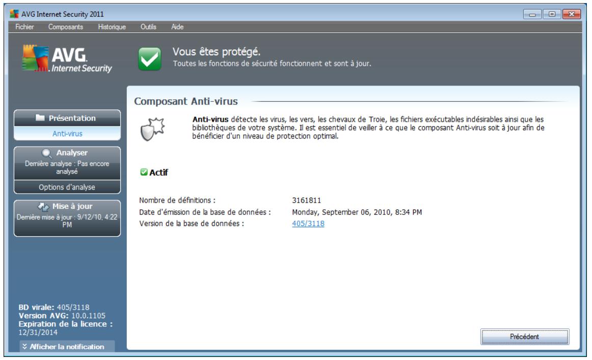 AVG INTERNET SECURITY 2011 - Interface de l'anti-virus - 1