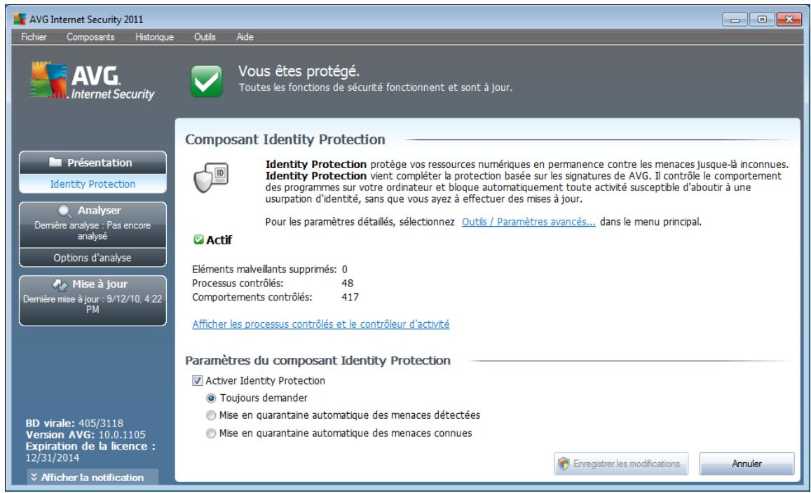 AVG INTERNET SECURITY 2011 - Interface d'identity protection - 1
