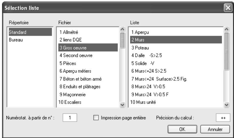 CAD LIMITED ALLPLAN 2005 ARCHITECTURE - Sortir une liste standard - 1