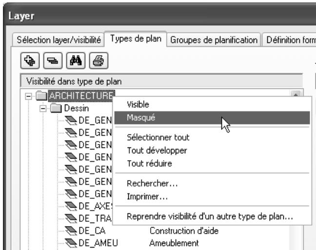 CAD LIMITED ALLPLAN 2005 ARCHITECTURE - Pour définir les layers visibles et masqués de chaque type de plan - 1