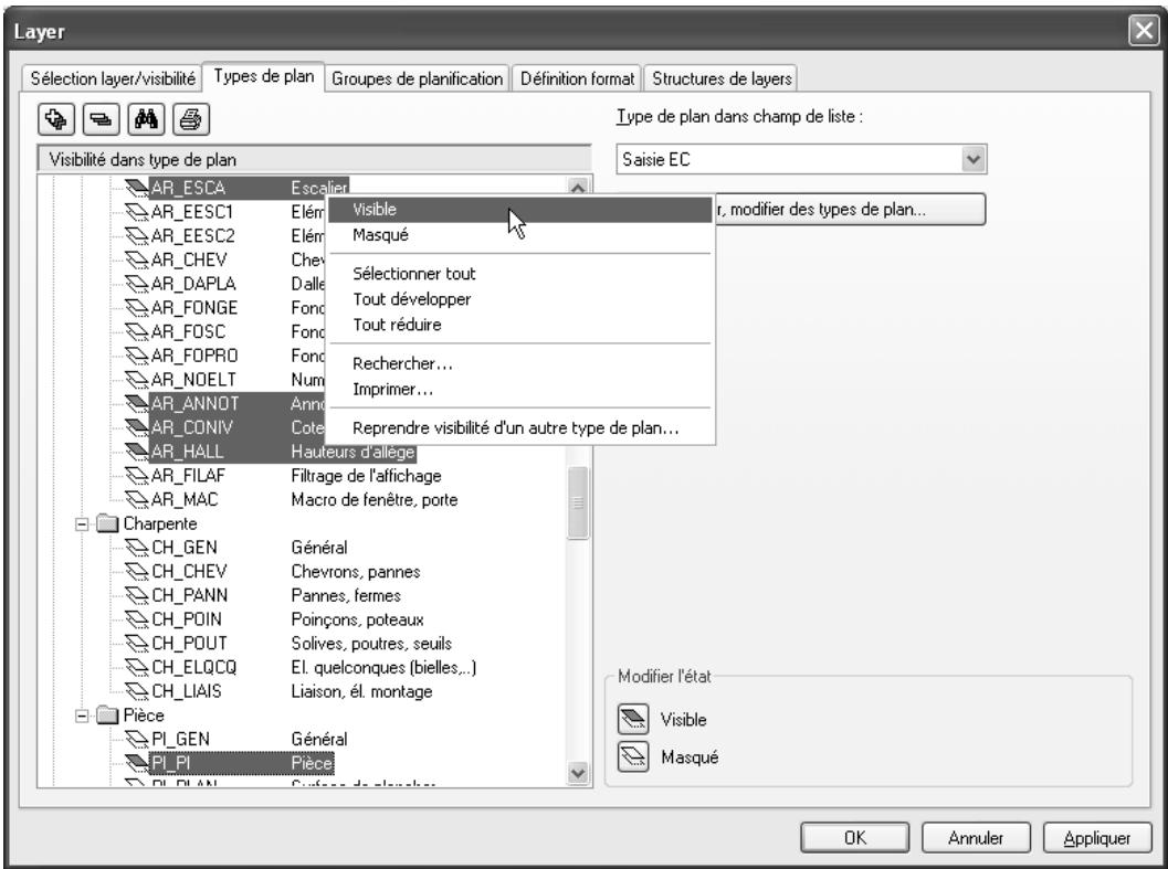 CAD LIMITED ALLPLAN 2005 ARCHITECTURE - Pour définir les layers visibles et masqués de chaque type de plan - 2