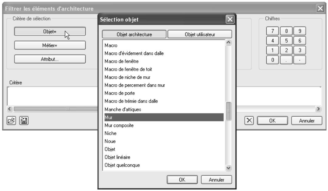 CAD LIMITED ALLPLAN 2005 ARCHITECTURE - Pour définir un critère de recherche - 1