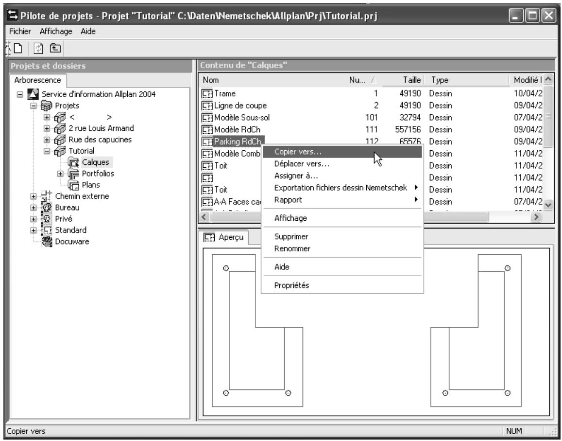 CAD LIMITED ALLPLAN 2005 ARCHITECTURE - Pour copier des calques à l'aide du pilote de projets - 1