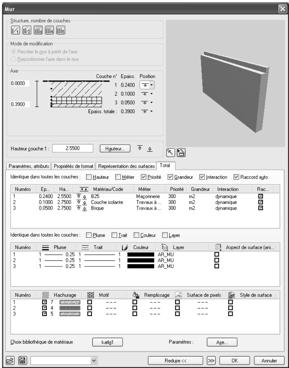 CAD LIMITED ALLPLAN 2005 ARCHITECTURE - Exemple : mur multicouche, couches de hauteur différente - 1