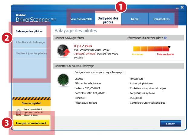UNIBLUE DRIVERSCANNER - Vue d'ensemble de l'interface - 1