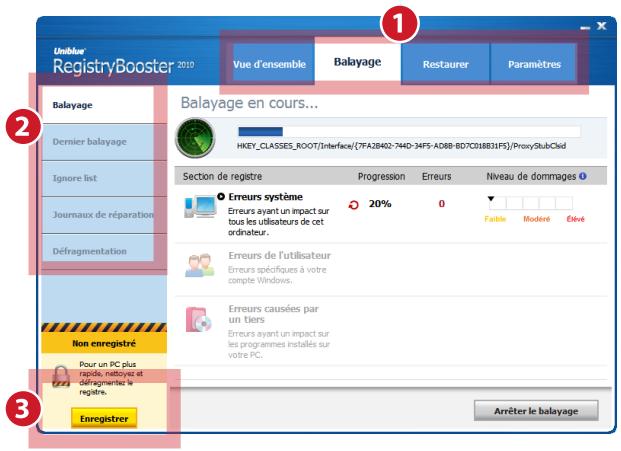 UNIBLUE REGISTRYBOOSTER - Vue d'ensemble de l'interface - 1