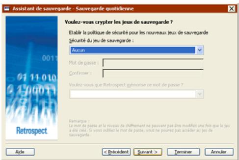 EMC RETROSPECT - Définition des options sécurité du jeu de sauvegarde - 1