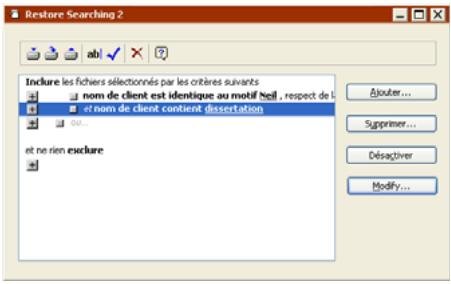 EMC RETROSPECT - Filtre restaurer la recherche client - 1