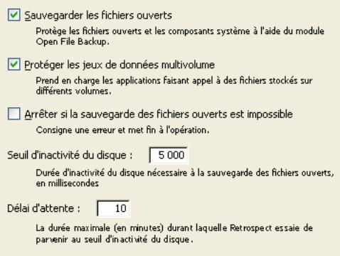 EMC RETROSPECT - Options de fichiers ouverts (windows) - 1