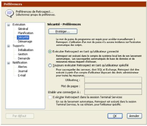 EMC RETROSPECT - Configuration des préférences de sécurité de retrospect - 2