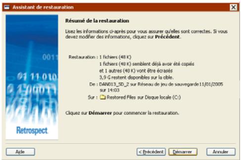 EMC RETROSPECT - Vérification des paramètres de restauration - 1