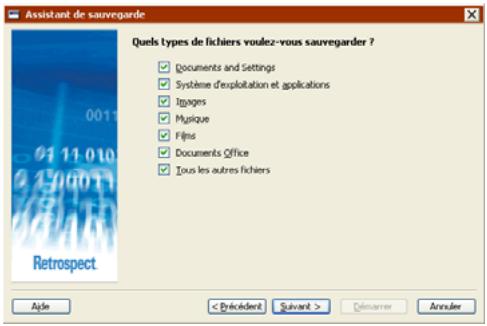 EMC RETROSPECT - Choix des types de fichier à sauvegarder - 1