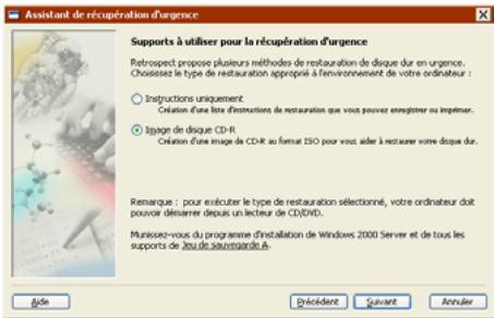 EMC RETROSPECT - Sélection d'une sortie pour l'assistant - 1
