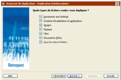 EMC RETROSPECT - Choix des types de fichier à dupliquer - 1