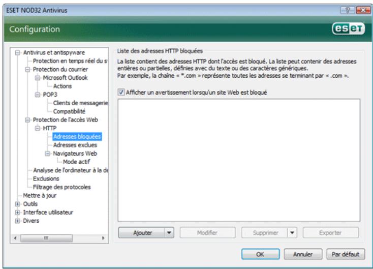 ESET NOD32 ANTIVIRUS 3.0 - Adresses bloquées/exclues - 1