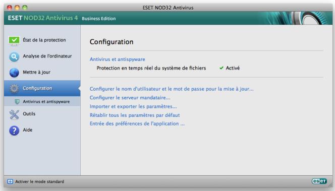 ESET NOD32 ANTIVIRUS 4 BUSINESS EDITION FOR MAC OS X - Présentation de l'interface utiliser : les modes - 2