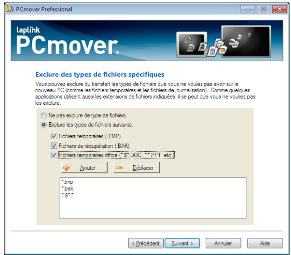 LAPLINK PCMOVER PROFESSIONAL - Exclure des types de fichiers spécifiques - 1