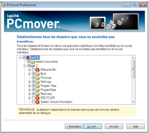 LAPLINK PCMOVER PROFESSIONAL - Désélectionnez tous les dossiers que vous ne souhaitez pas transférer - 1