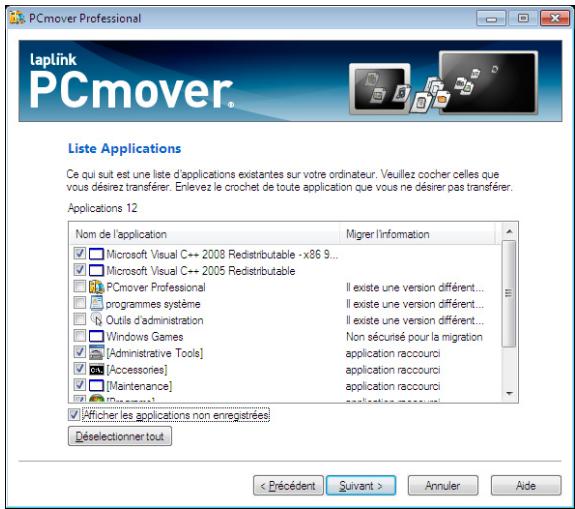 LAPLINK PCMOVER PROFESSIONAL - Choisir les applications - 1