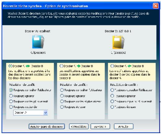 LAPLINK PCSYNC - Spécifiez les options de synchronisation - 1