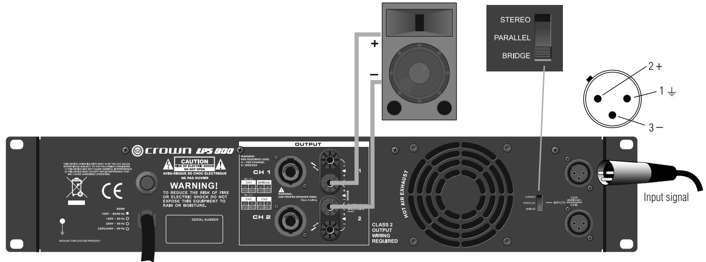 CROWN LPS-1500 - BRIDGE-MONO WIRING USING THE BINDING POST CONNECTORS - 1