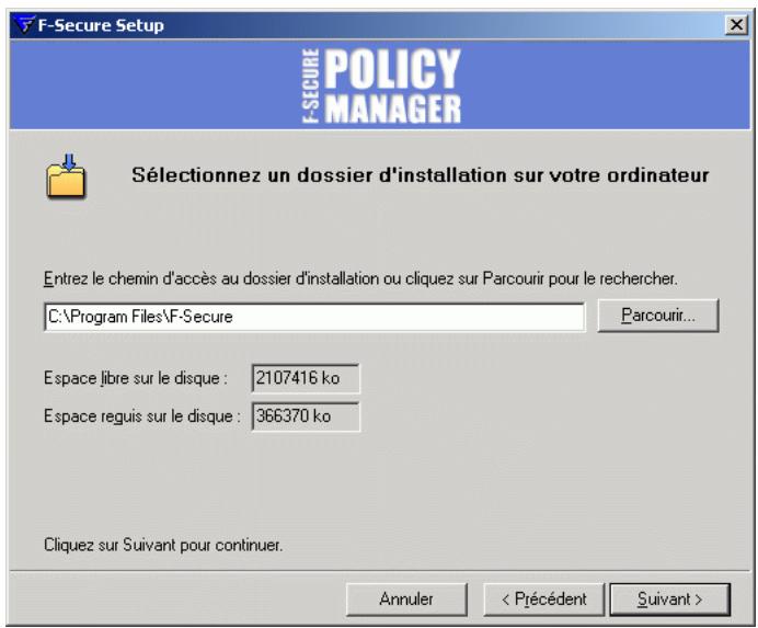 F-SECURE POLICY MANAGER 7.0 - Étape 6. choisissez le dossier de destination. cliquez sur suivant. - 1
