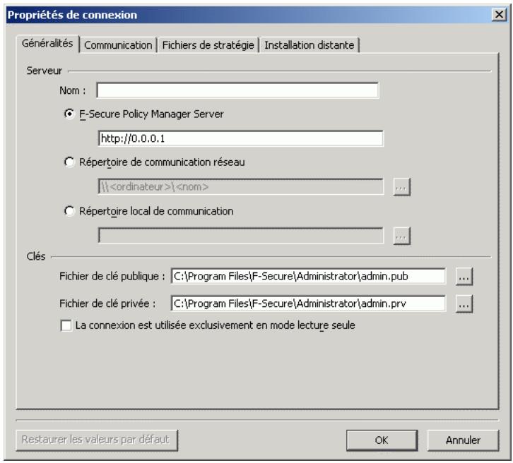 F-SECURE POLICY MANAGER 7.0 - Propriétés de connexion - 1