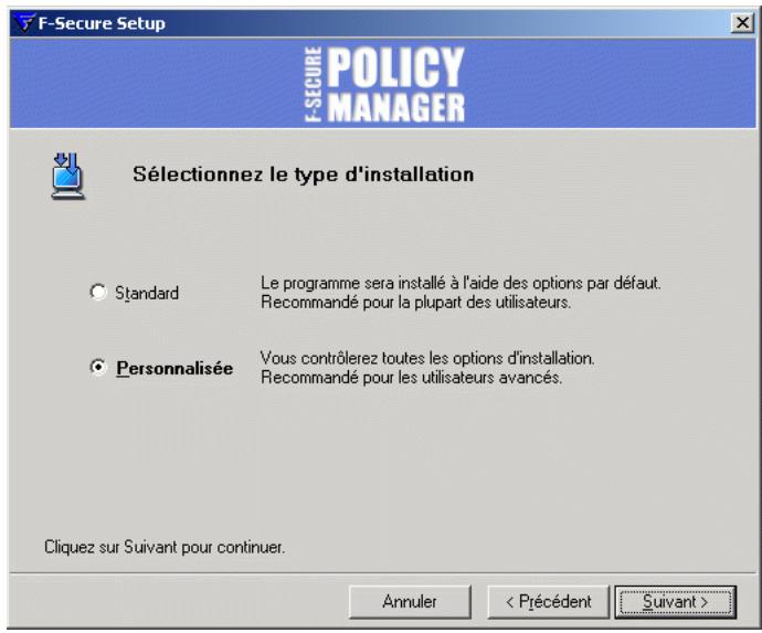 F-SECURE POLICY MANAGER 7.0 - Étape 4. sélectionnez le type d'installation: - 1