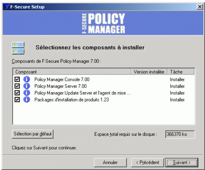 F-SECURE POLICY MANAGER 7.0 - Étape 5. sélectionnez les composants suivants à installer : - 1