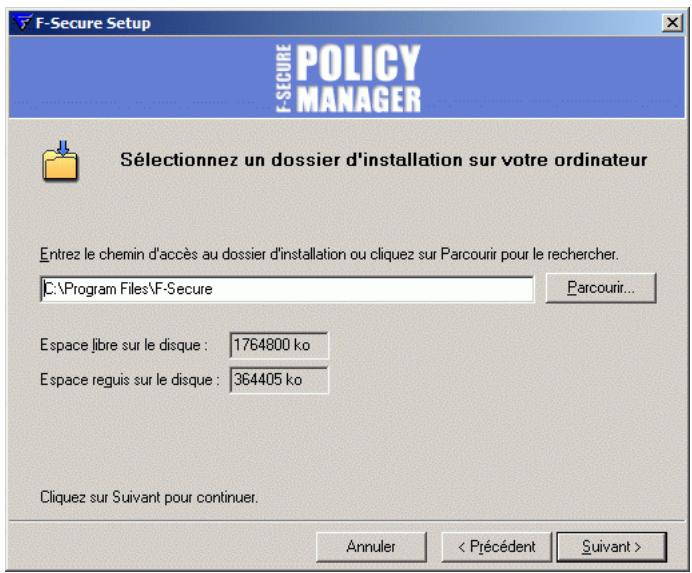 F-SECURE POLICY MANAGER 8.0 - Étape 5. choisissez le dossier de destination. cliquez sur suivant. - 1