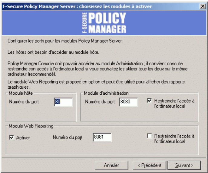 F-SECURE POLICY MANAGER 8.0 - Étape 8. sélectionnez les modules de f-secure policy manager server à activer : - 2