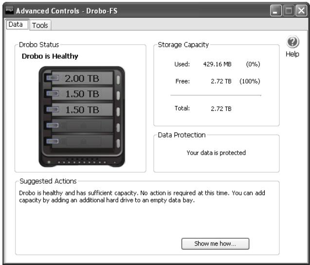 DATA ROBOTICS DROBO - Contrôles avancés : Onglet Données - 1