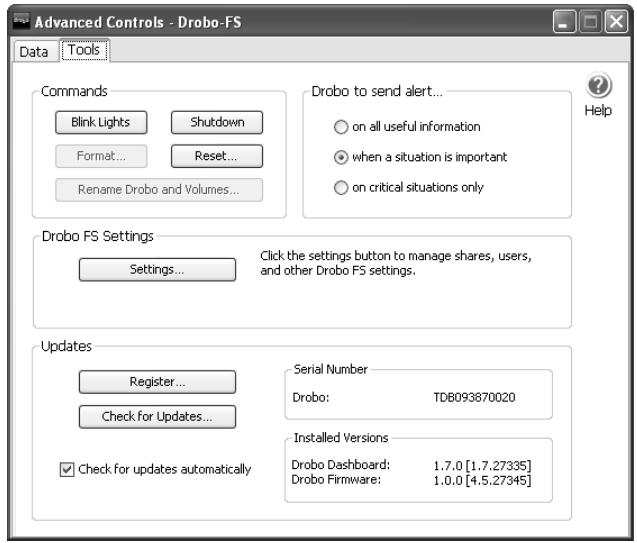 DATA ROBOTICS DROBO - Advanced Controls: Tools tab - 1