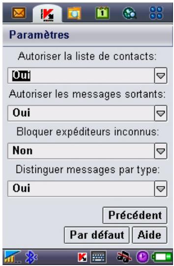 KAPERSKY ANTI-VIRUS MOBILE 6.0 - Paramètres antipourriel - 1
