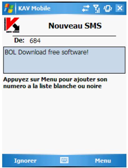 KAPERSKY ANTI-VIRUS MOBILE 6.0 - Actions appliquées aux messages - 1