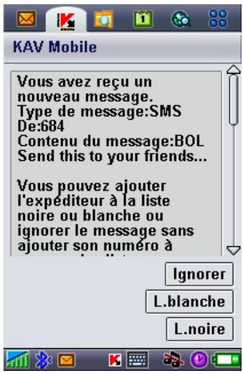 KAPERSKY ANTI-VIRUS MOBILE 6.0 - Actions appliquées aux messages - 1