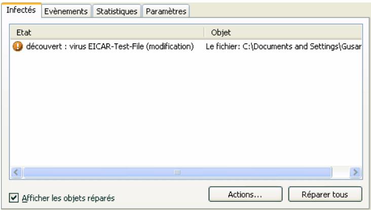 KAPERSKY INTERNET SECURITY 6.0 - Onglet Infectés - 1