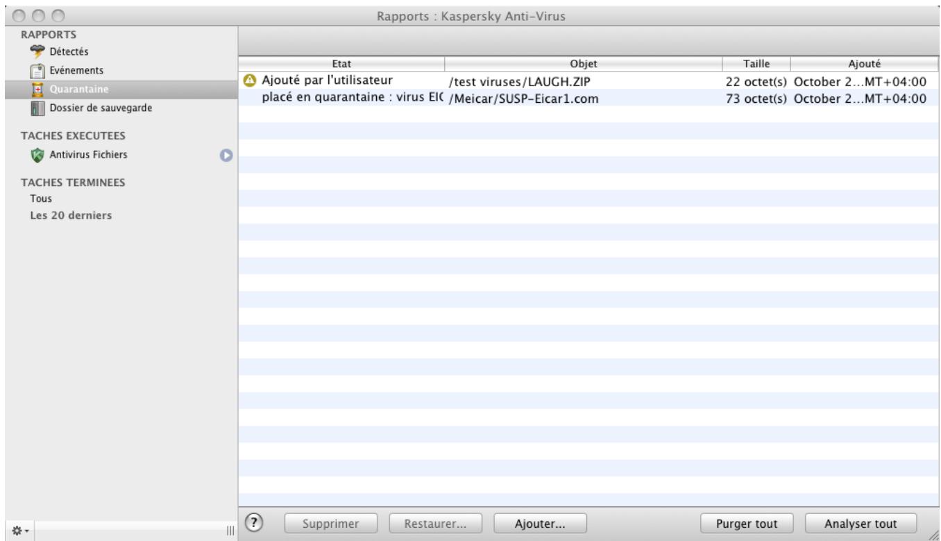 KASPERSKY LAB ANTI-VIRUS 8.0.5 - AFFICHAGE DU CONTENU DE LA QUARANTAINE - 1