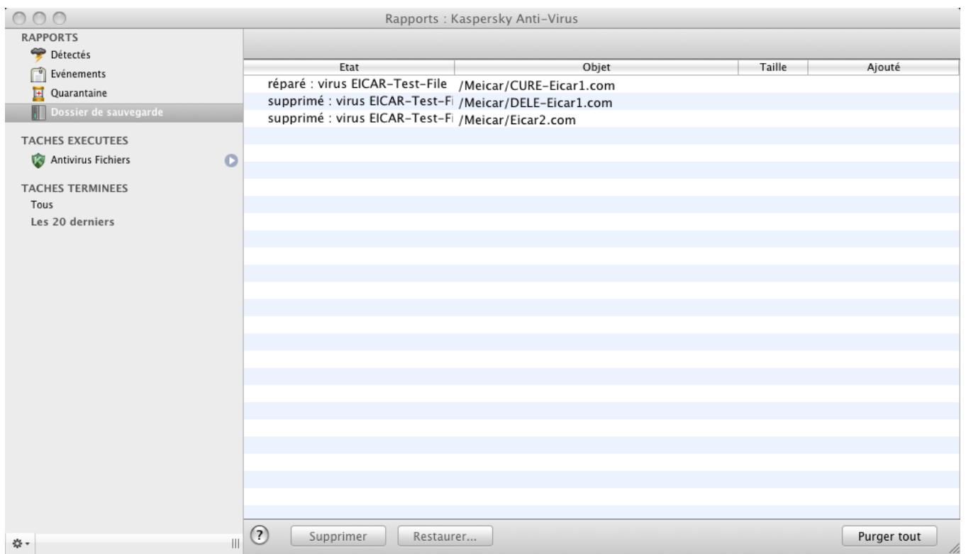 KASPERSKY LAB ANTI-VIRUS 8.0.5 - MANIPULATION DES COPIES DE SAUVEGARDE - 1
