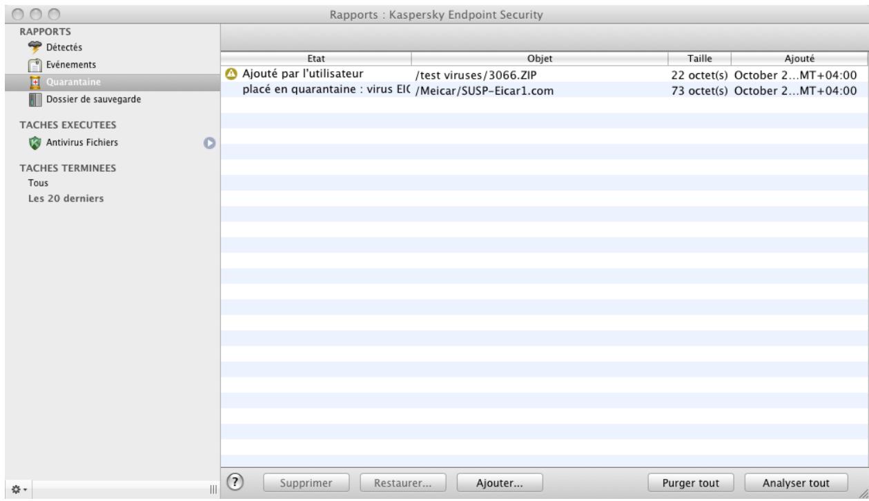 KASPERSKY LAB ENDPOINT SECURITY 8.0 - MANIPULATION DES OBJECTS EN QUARANTAINE - 1