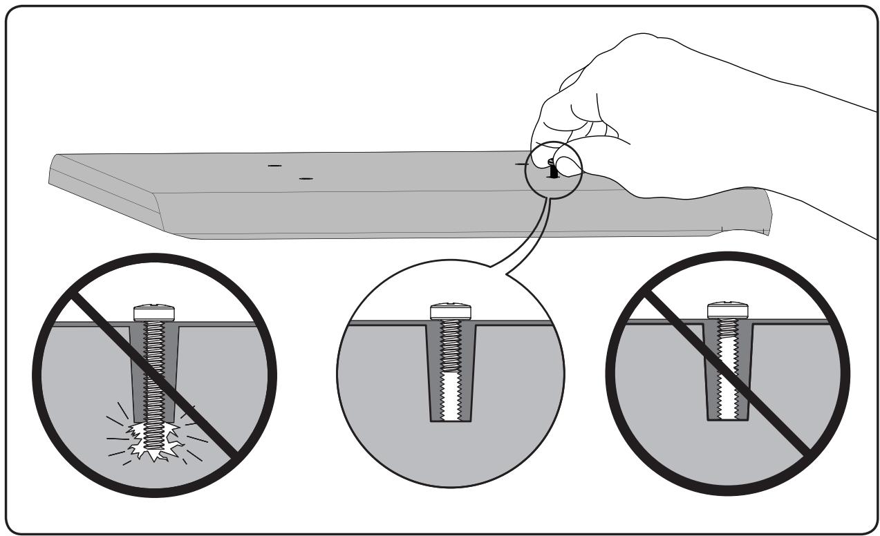 Diagram illustrating a hand using a tool to adjust a bolt, with three circular insets showing different screw configurations.