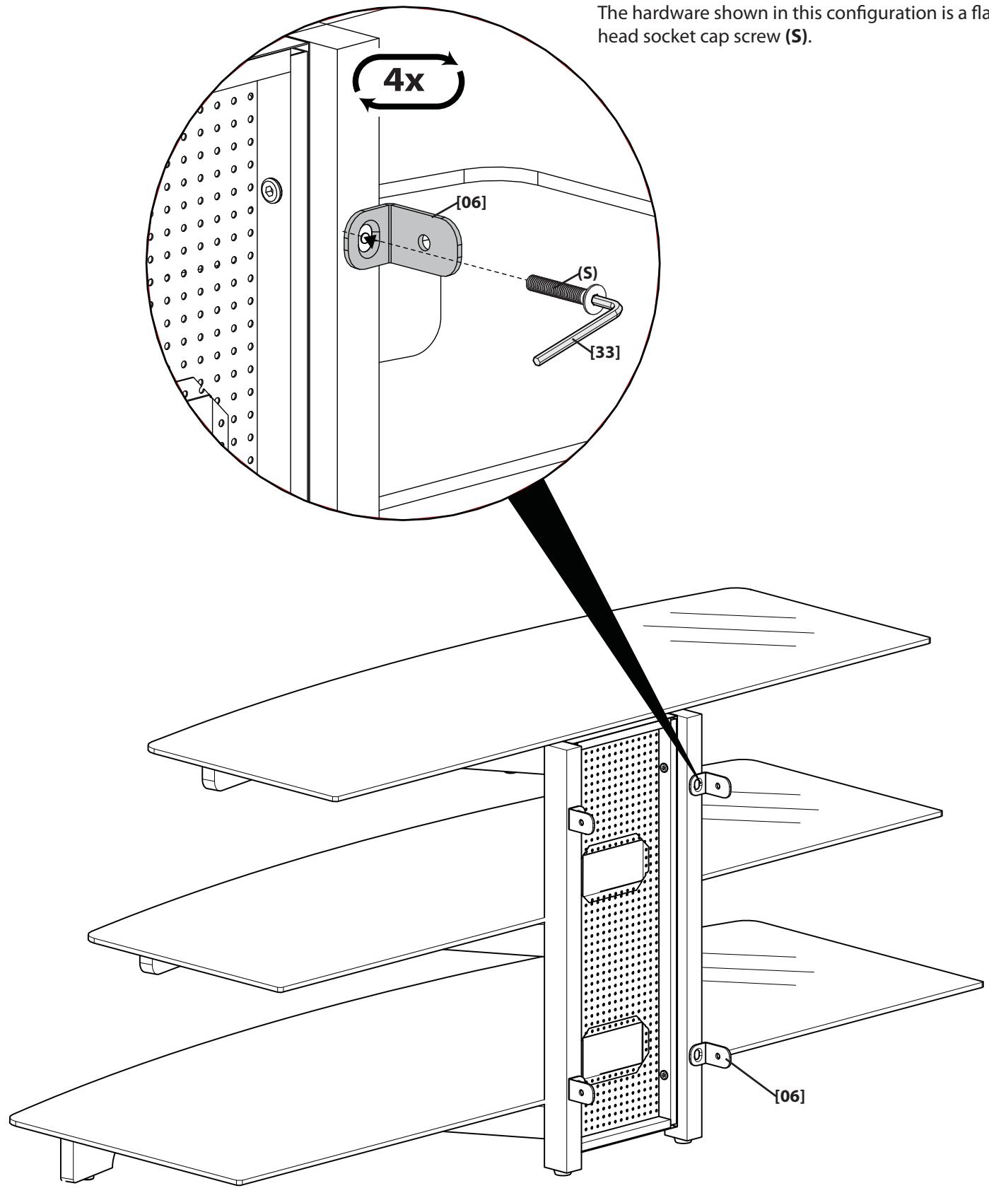 The hardware shown in this configuration is a flat head socket cap screw (S). 4x [06] [S] [33]