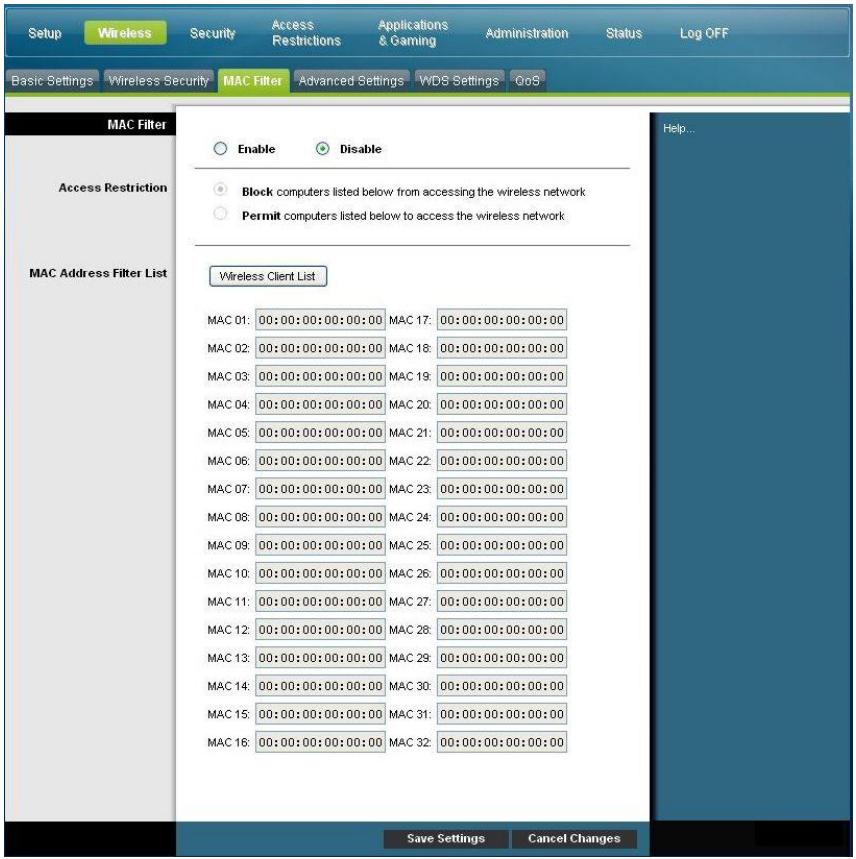 SCIENTIFIC ATLANTA DPC3825 - Wireless > MAC Filter (Sans fil > Filtre MAC) - 1