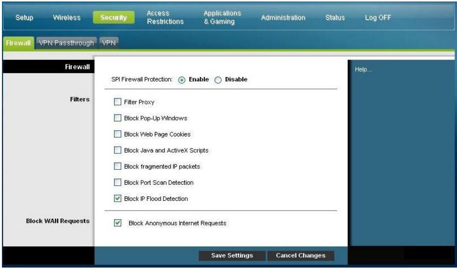 SCIENTIFIC ATLANTA DPC3825 - Security > Firewall (Sécurité > Pare-feu) - 1