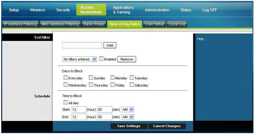 SCIENTIFIC ATLANTA DPC3825 - Access Restrictions > Time of Day Rules (Restrictions d'accès > Règles de plage horsaire) - 1