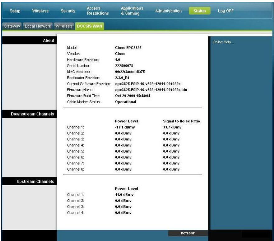 SCIENTIFIC ATLANTA DPC3825 - Status > DOCSIS WAN (Etat > WAN DOCSIS) - 1