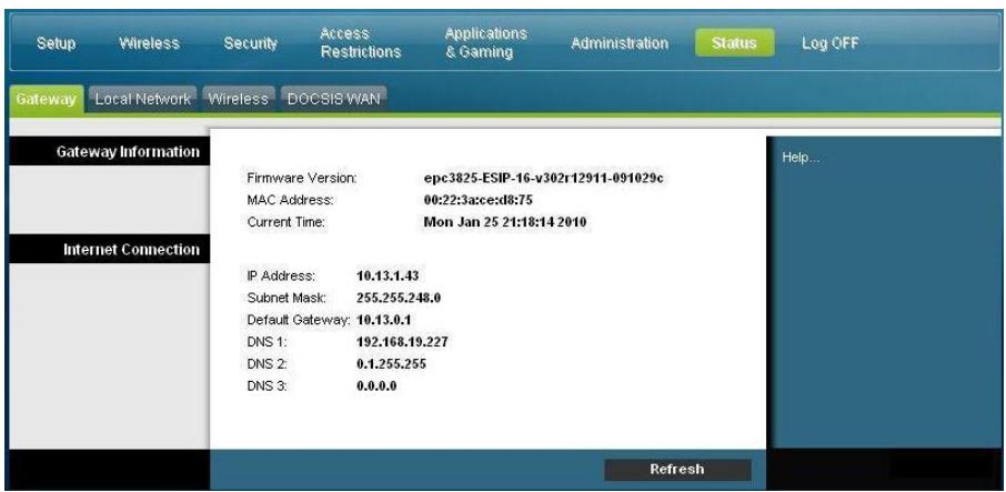 SCIENTIFIC ATLANTA DPC3825 - Status > Gateway (Etat > Passerelle) - 1