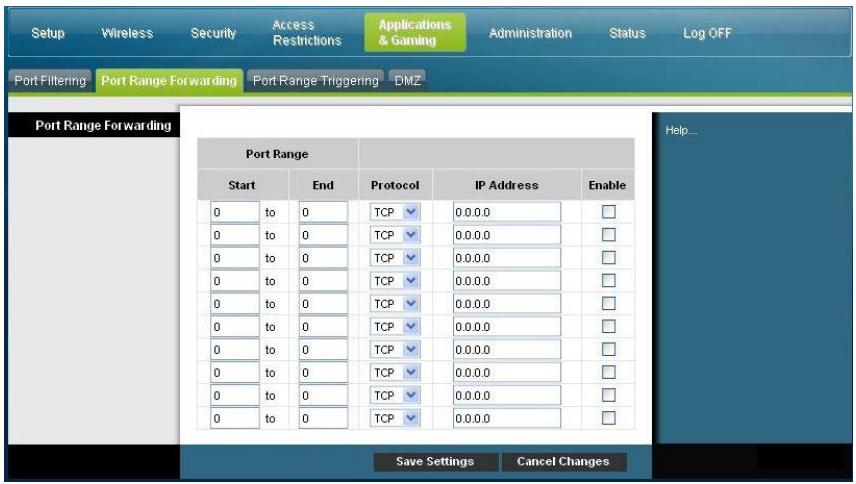 SCIENTIFIC ATLANTA DPC3825 - Applications &amp; Gaming > Port Range Forwarding (Applications etleans>Redirection d'une plage de ports) - 1