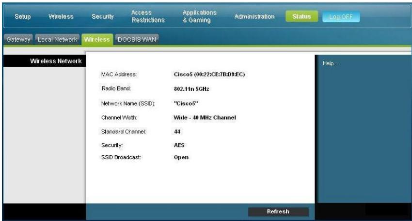 SCIENTIFIC ATLANTA EPC3825 - Status > Wireless (Etat > Sans fil) - 1